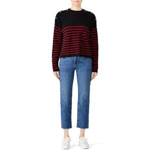 The Kooples Black Red Striped High Neck Knit Sweater Women's Size 2 Small S